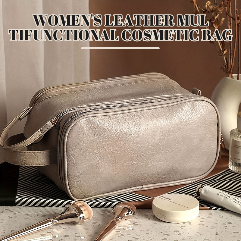 Women's Leather Cosmetic Bag Multifunctional Organizer Pouch