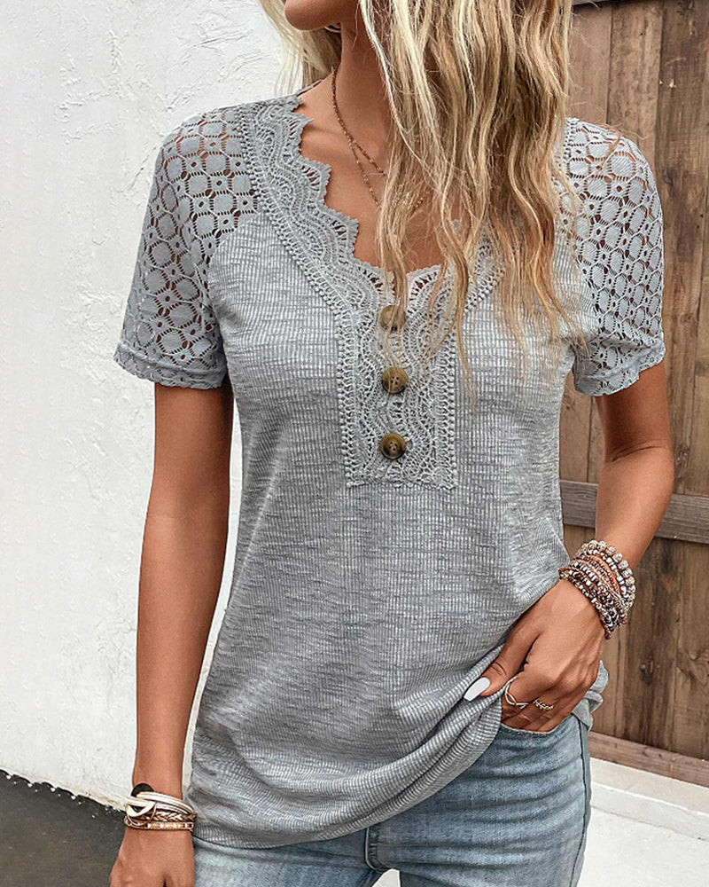 Lace Short Sleeve T-Shirt Elegant Women’s Casual Summer Top