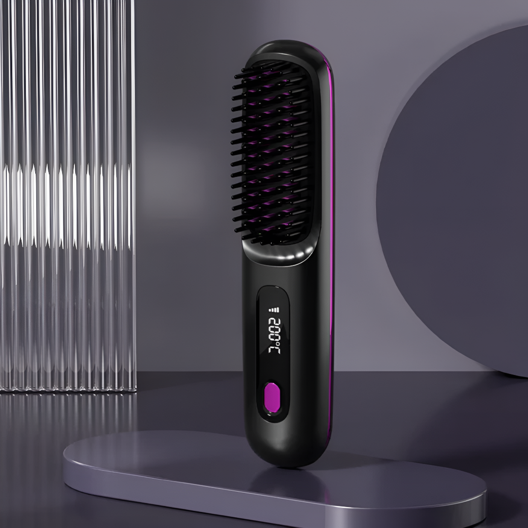 Cordless Ceramic Hair Straightening Brush With Digital LCD Display