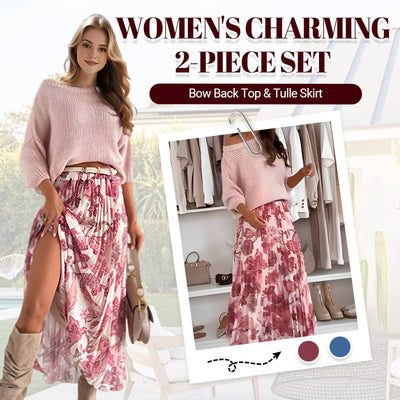 Crew Neck Top And Printed Belted Skirt Set Stylish Outfit