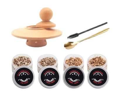 Whiskey Smoker Kit With Wooden Hood For Cocktails And Drinks