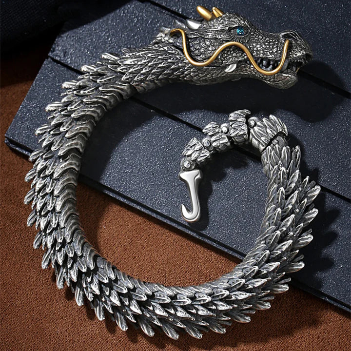 Dragon Head Sterling Silver Bracelet For Fortune And Good Luck