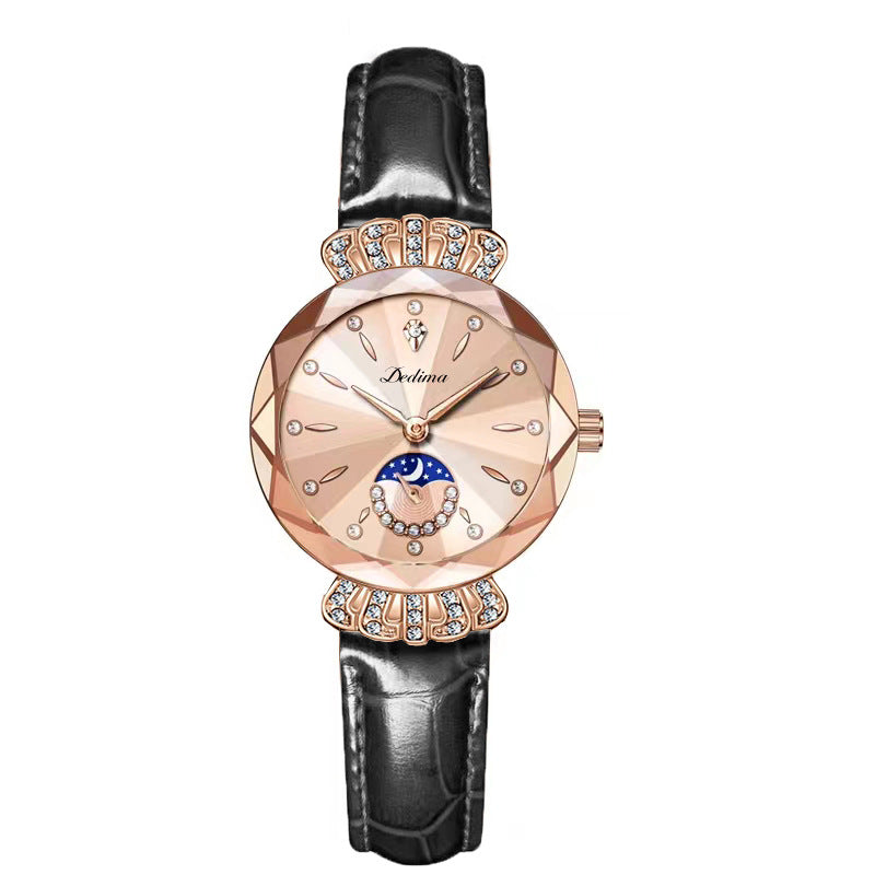 Diamond Moon Star Watch For Women Elegant Stylish Jewelry Timepiece