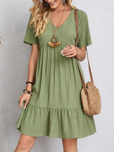 Retro Casual Dress V Neck Loose Fit Comfortable Summer Wear