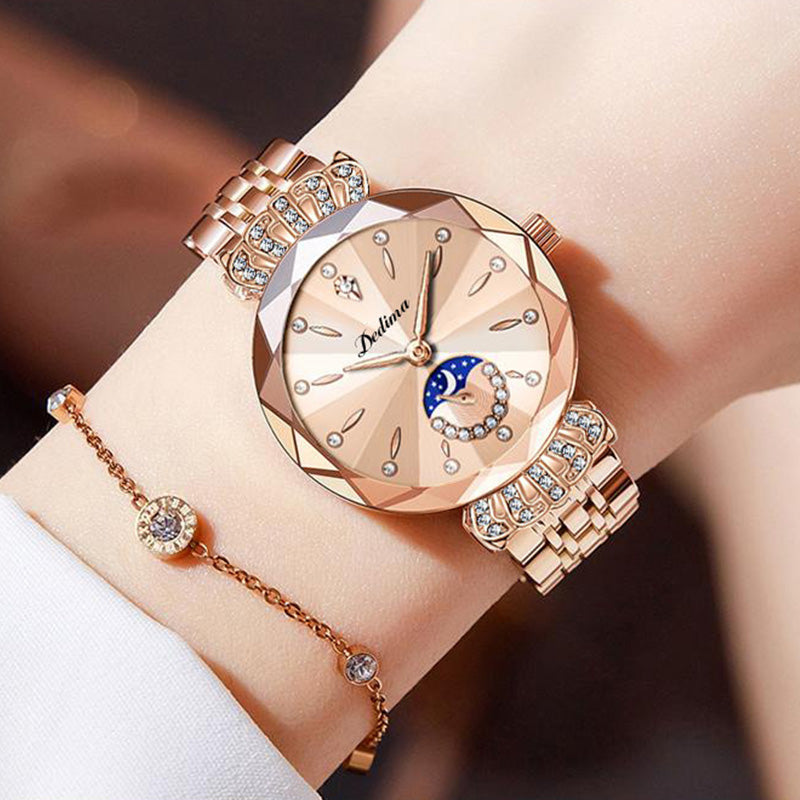 Diamond Moon Star Watch For Women Elegant Stylish Jewelry Timepiece