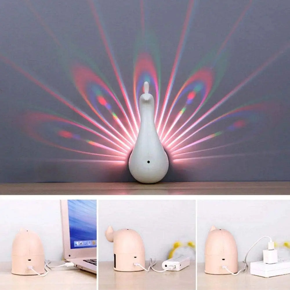LED Peacock Projection Lamp 12-Color Remote Controlled Atmosphere Light