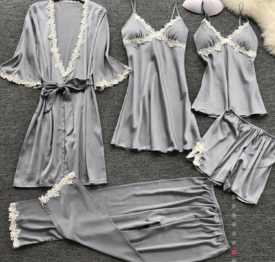 5 Piece Ice Silk Pajamas Set Comfortable Soft Silk Pajamas