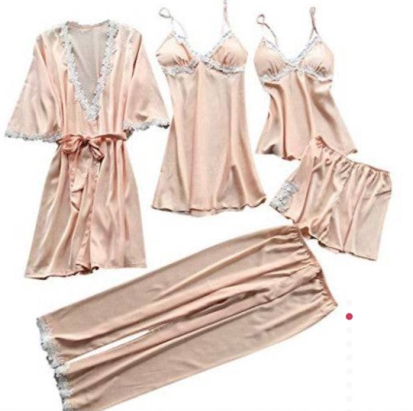 5 Piece Ice Silk Pajamas Set Comfortable Soft Silk Pajamas
