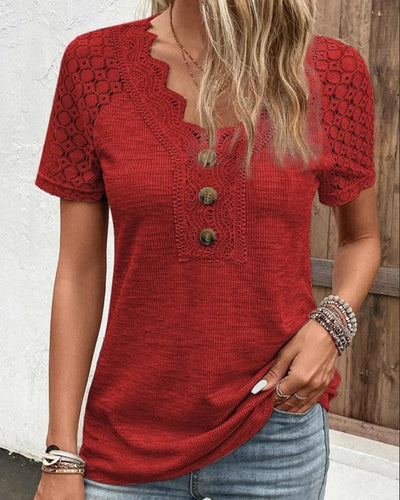 Lace Short Sleeve T-Shirt Elegant Women’s Casual Summer Top