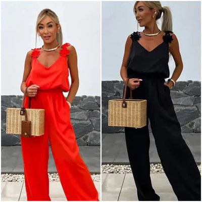 Women's Sleeveless Wide Leg Jumpsuit Elegant Casual Summer Outfit