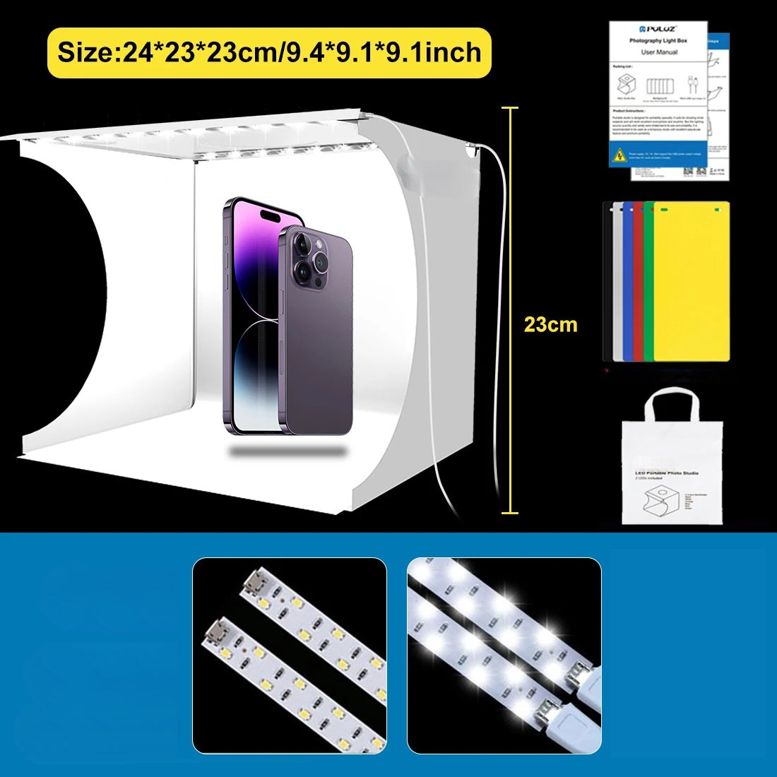 Mini Photo Studio Lightbox Portable Folding Kit With 6 Backdrops