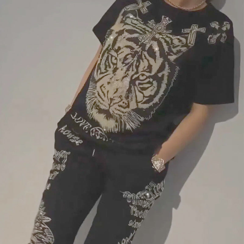 Casual Printed Top Drawstring Pants Set Comfortable 2-Piece Outfit