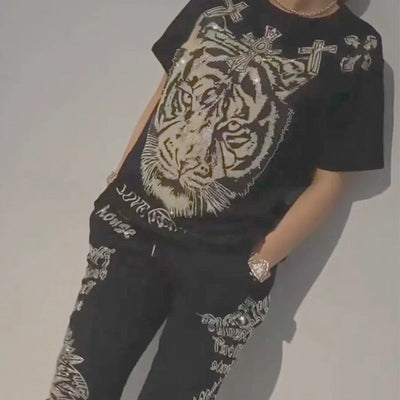 Casual Printed Top Drawstring Pants Set Comfortable 2-Piece Outfit