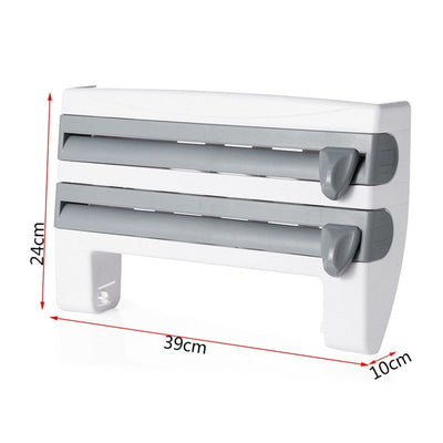 4-in-1 Kitchen Roll Holder Dispenser For Foil Film Wrap Tissue Paper