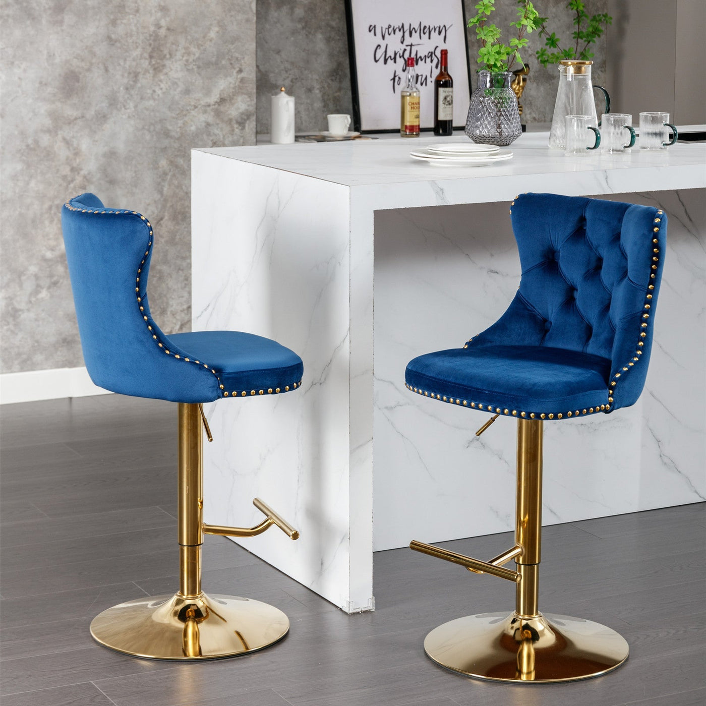 Upholstered Bar Stools With Backs Comfortable Tufted Set Of 2