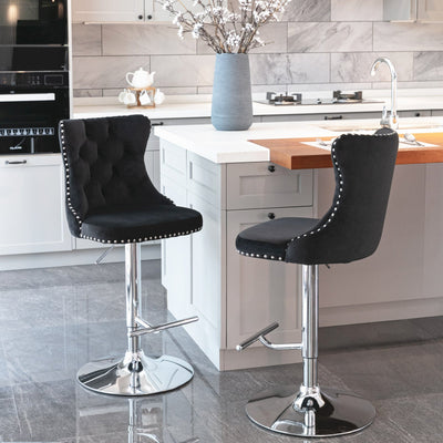 Modern Chrome Bar Stools With Upholstered Backs Set Of 2