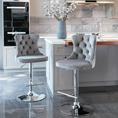 Modern Chrome Bar Stools With Upholstered Backs Set Of 2