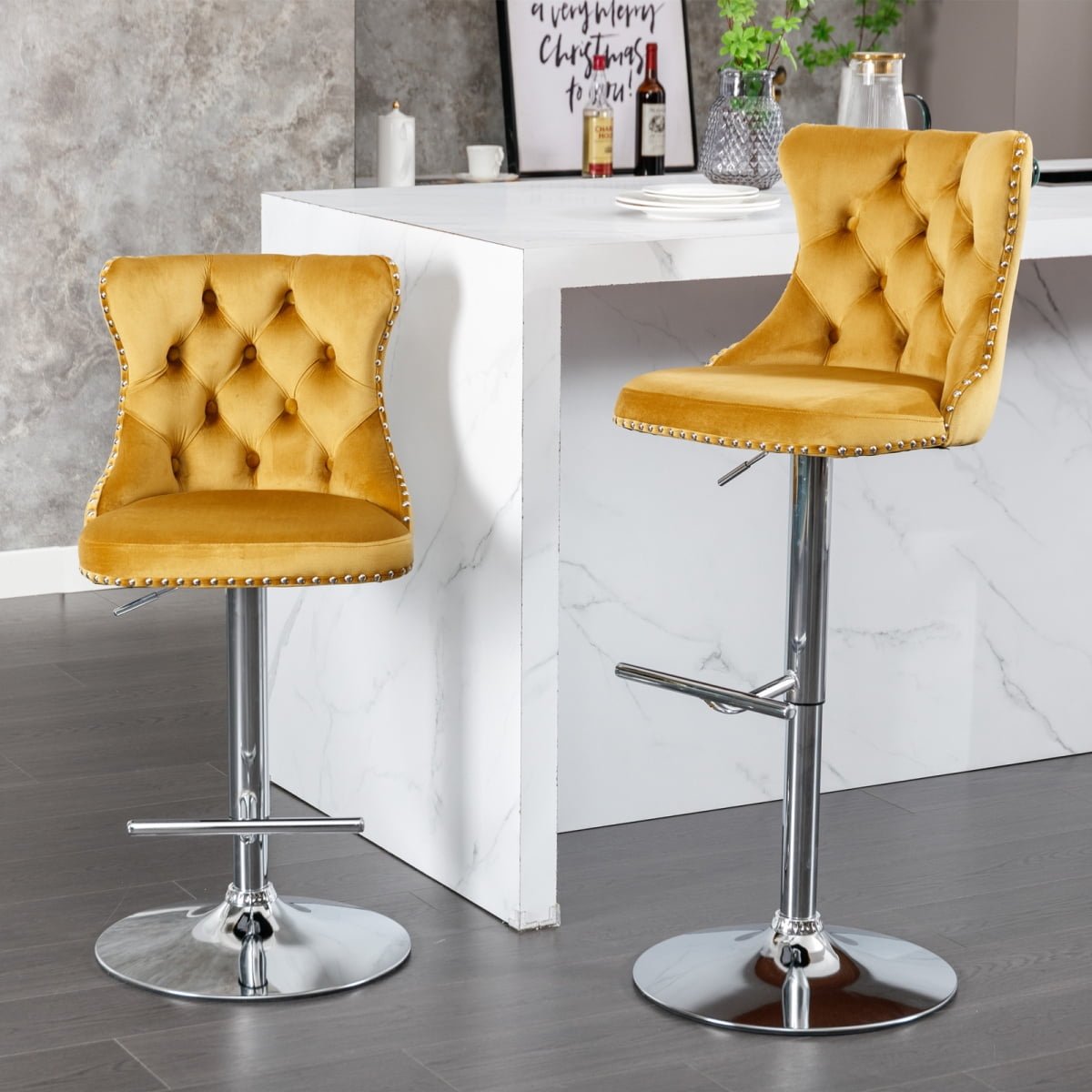 Modern Chrome Bar Stools With Upholstered Backs Set Of 2