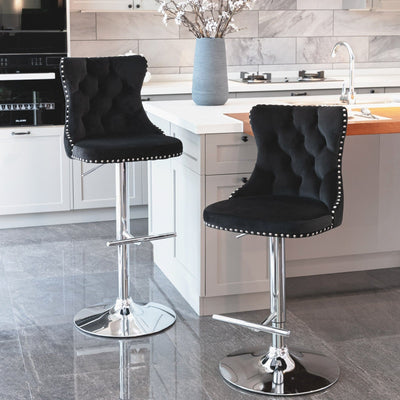 Modern Chrome Bar Stools With Upholstered Backs Set Of 2
