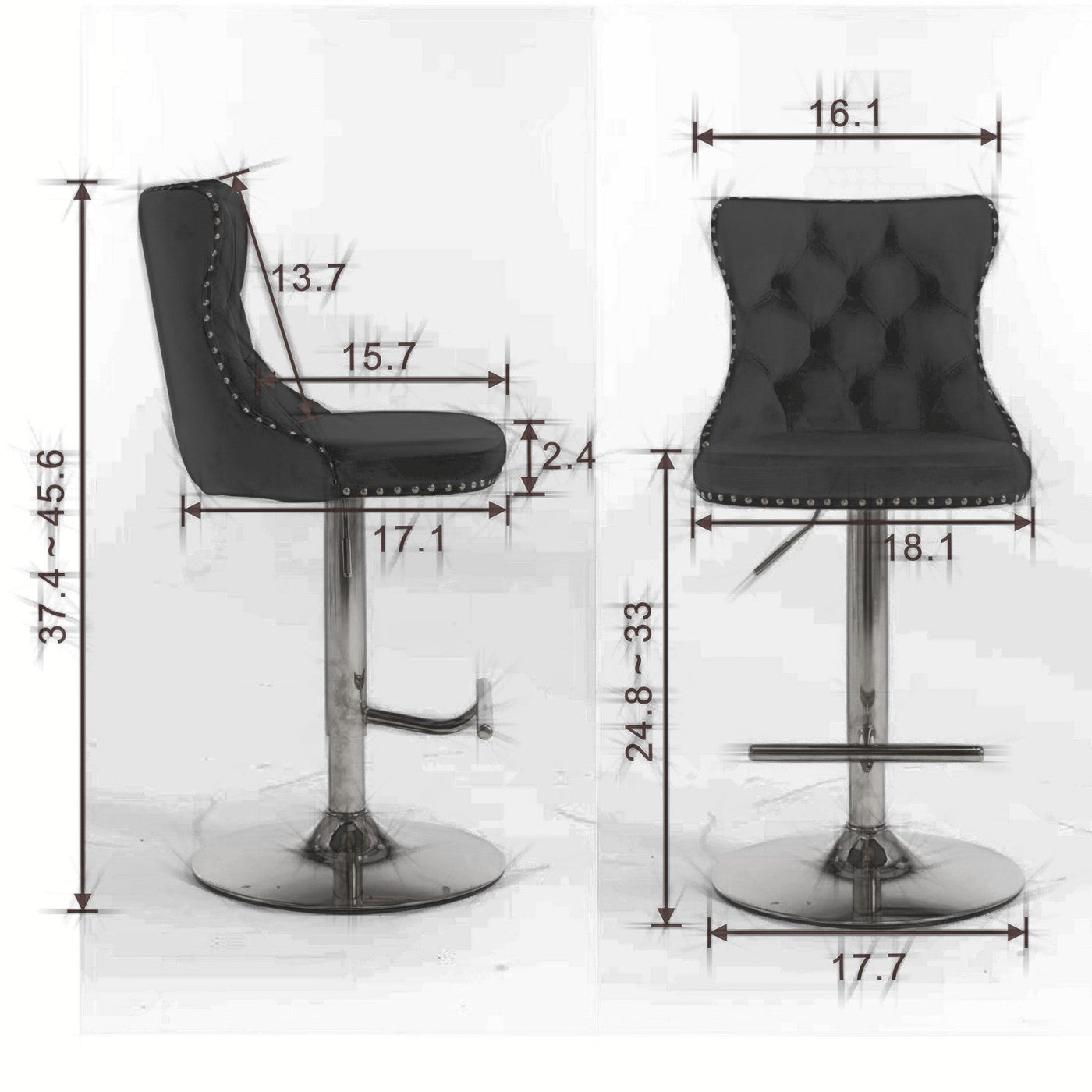 Modern Chrome Bar Stools With Upholstered Backs Set Of 2