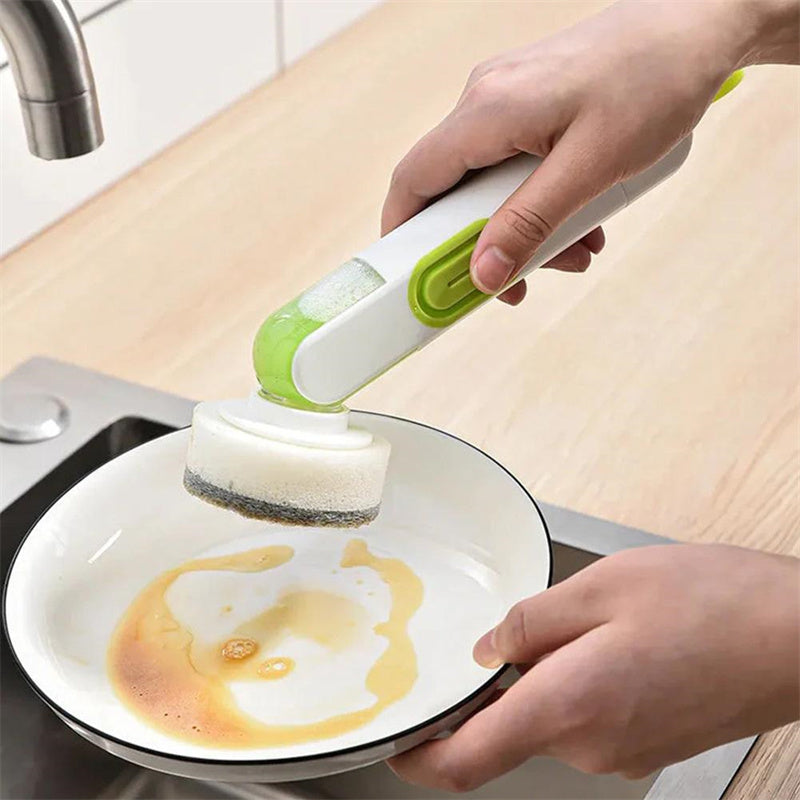 Dish Brush With Soap Dispenser Long Handle And Two Replacement Heads