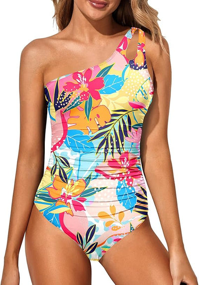 One Shoulder One Piece Swimsuit Stylish Women Beachwear