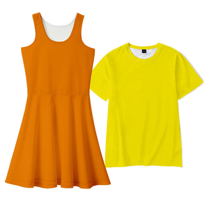 Young-hee Doll Costume 2PCS Girls Women Cosplay Shirt Dress Set