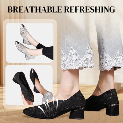 Hollow Mesh Sandals With Rhinestone And Chunky Heel For Women