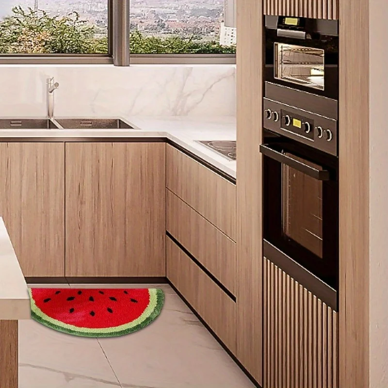 Fruit Pattern Door Rug Half Round Absorbent Non Slip Mat For Home