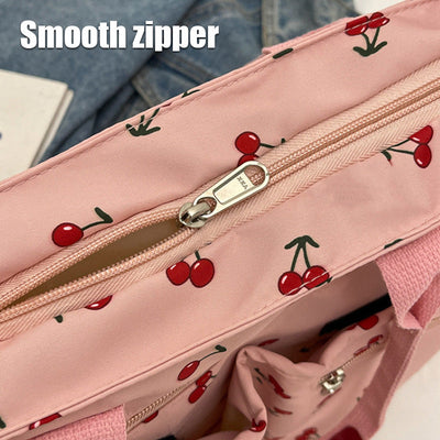 Cherry Print Tote Bag Stylish Lightweight Canvas Handbag