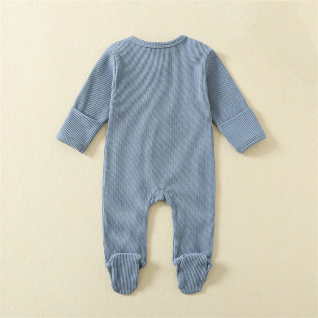 Organic Waffle Cotton Romper With Zipper For Babies