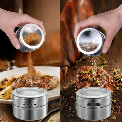 Magnetic Stainless Steel Spice Jars Set For Kitchen Organization