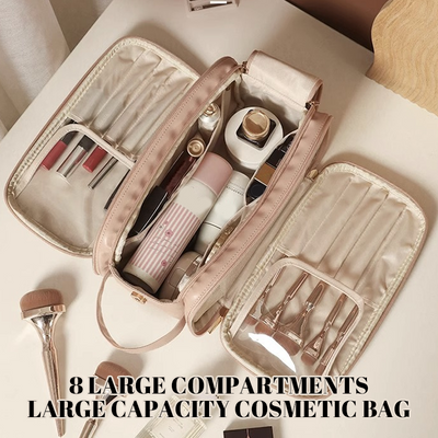 Women's Leather Cosmetic Bag Multifunctional Organizer Pouch