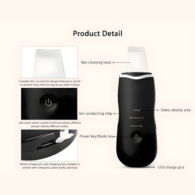 Ultrasonic Skin Scrubber Deep Cleansing Facial Tool For Clear Skin