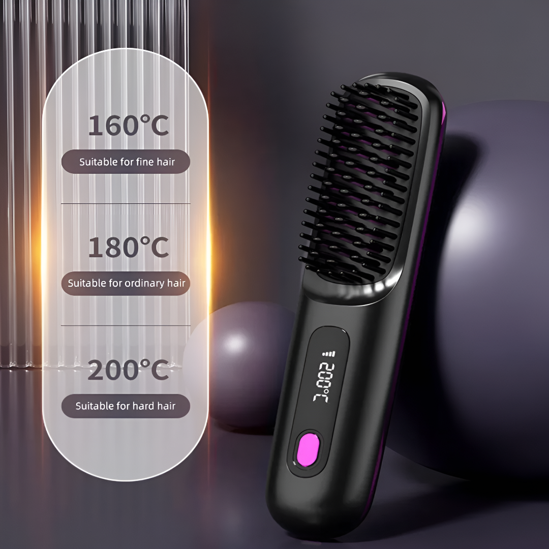 Cordless Ceramic Hair Straightening Brush With Digital LCD Display