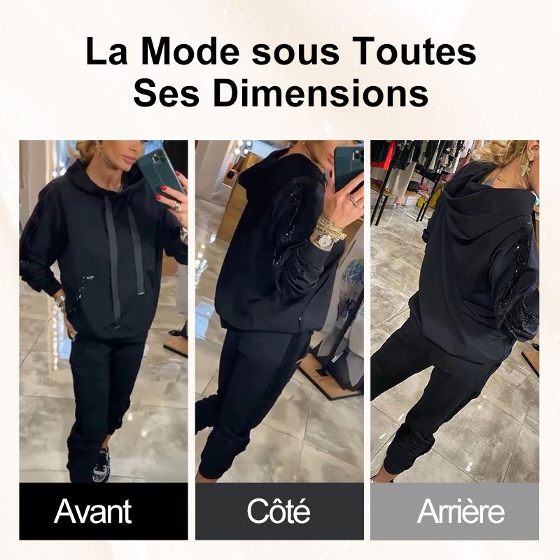Women's Hooded Two Piece Set Drawstring Tops And Pants