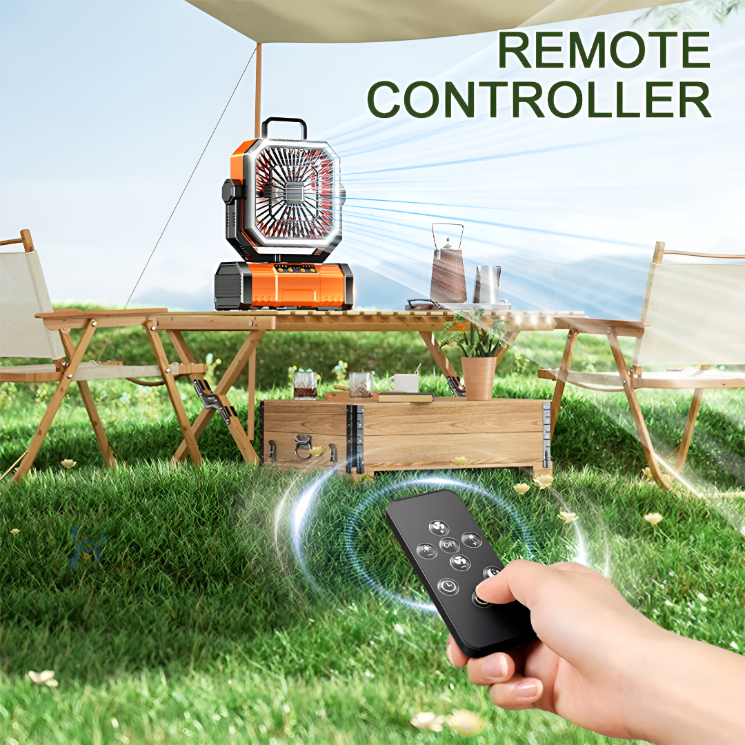 Rechargeable Camping Fan With Rotating Blades And LED Light