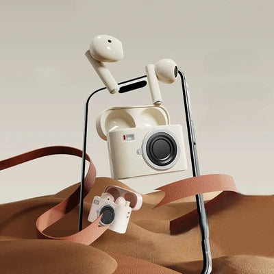 True Wireless Bluetooth Earbuds Retro Camera Style Semi-In-Ear Comfort