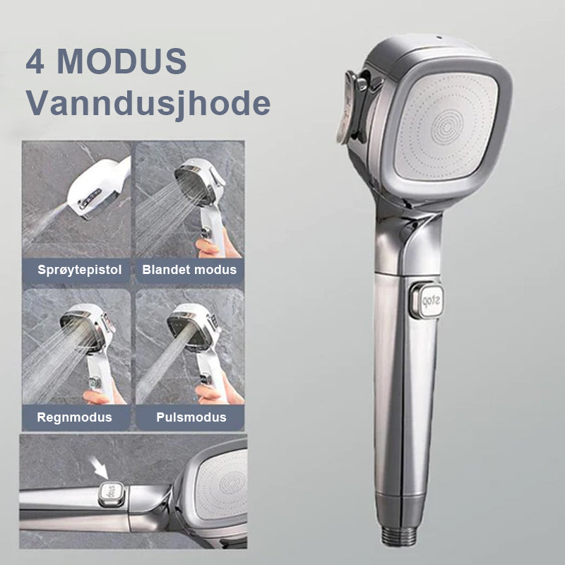 Handheld Pressurized Shower Head With 4 Spray Modes And Pause Switch