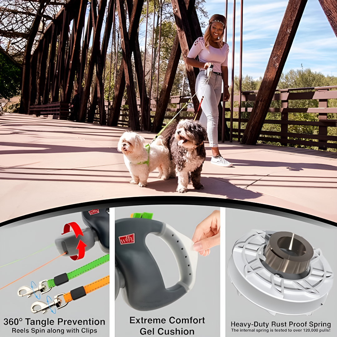 Double Dog Walking Leash Adjustable Hands Free Durable Trainer Lead