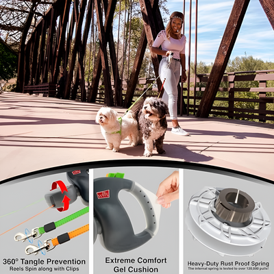Double Dog Walking Leash Adjustable Hands Free Durable Trainer Lead