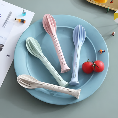 Compact Stackable Reusable Utensil Set For Travel And Outdoor Use