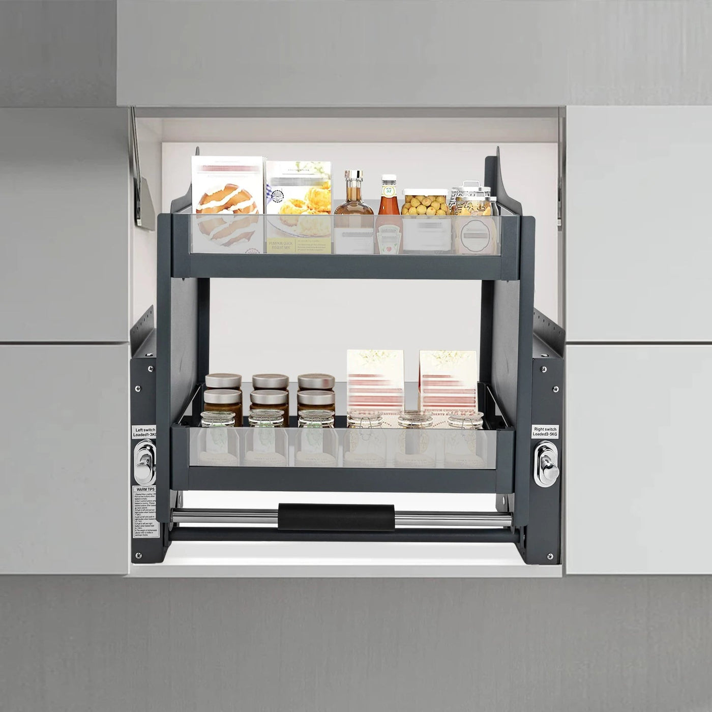 Pull Down Kitchen Shelf 24 Inch Cabinet Space Saving Organizer