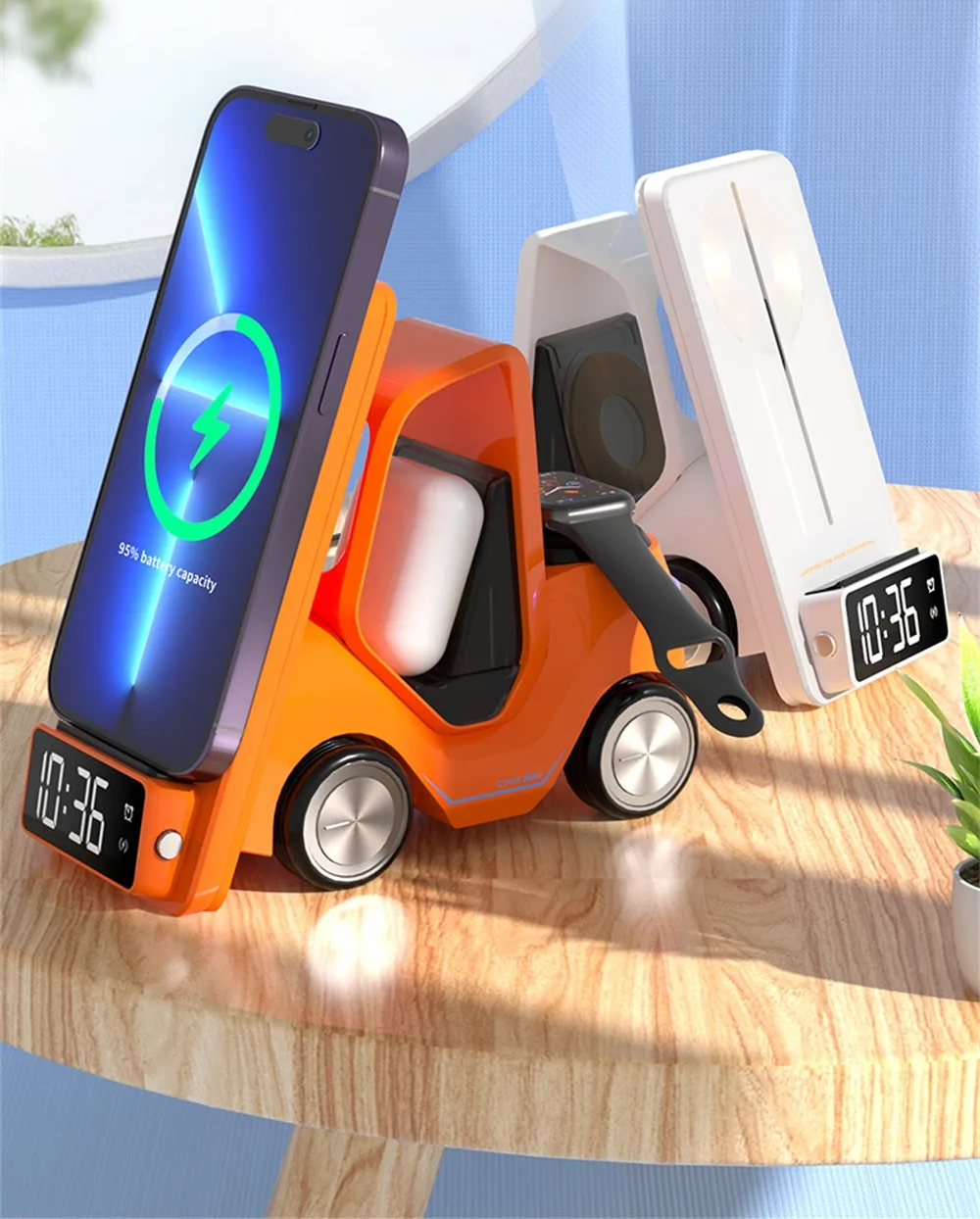Car Shaped Wireless Charging Dock With LED Alarm Clock Fast Charge