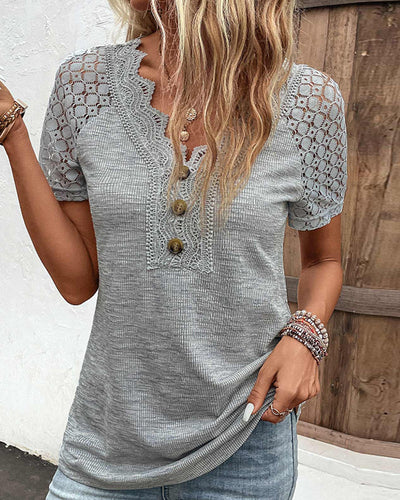 Lace Short Sleeve T-Shirt Elegant Women’s Casual Summer Top