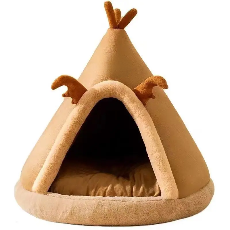 Triangle Pet Tent Bed With Plush Mattress For Dogs And Cats