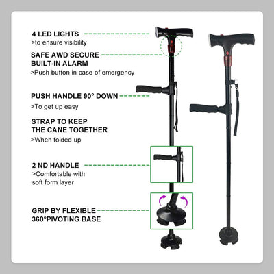 Elderly Cane With Alarm LED Double Handle For Safety