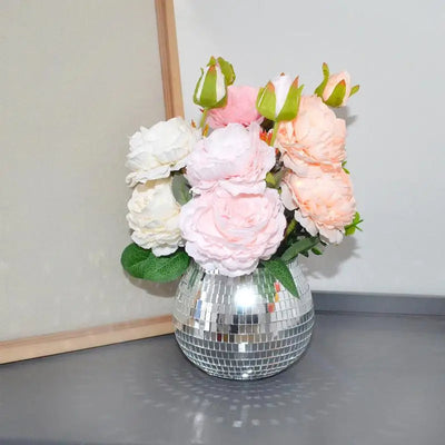 Silver Disco Ball Flower Pot Decorative Mirror Vase For Home Party