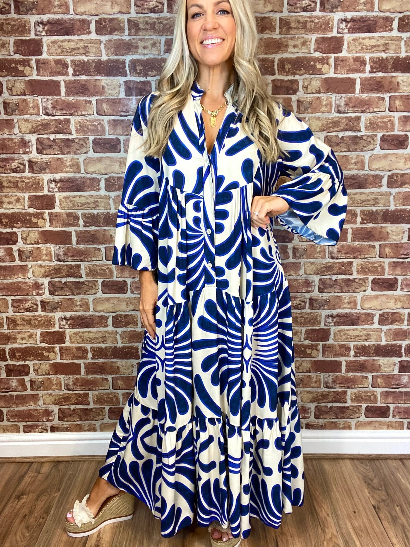 Floral Print Maxi Dress Soft Breathable Bell Sleeve Maxi Dress