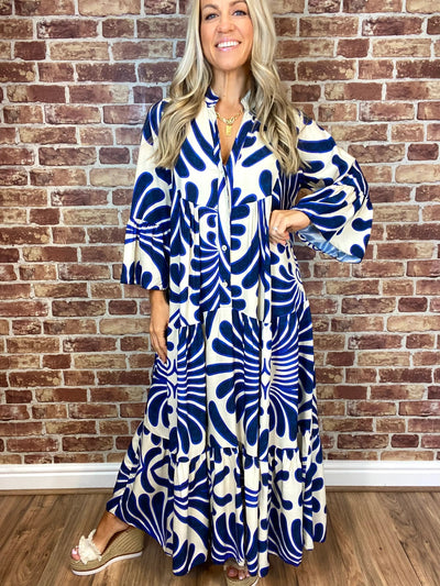 Floral Print Maxi Dress Soft Breathable Bell Sleeve Maxi Dress